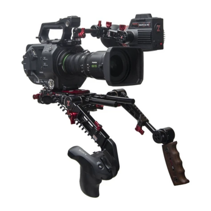 Retroceso Sony FS7 II con empuñaduras de gatillo doble