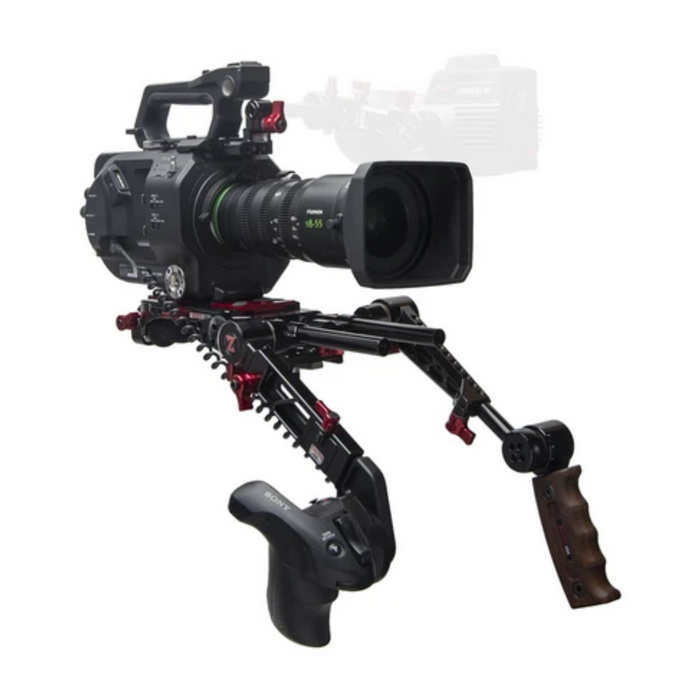 Retroceso Sony FS7 II con empuñaduras de gatillo doble