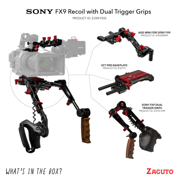 Retroceso Sony FX9 con empuñaduras de gatillo doble